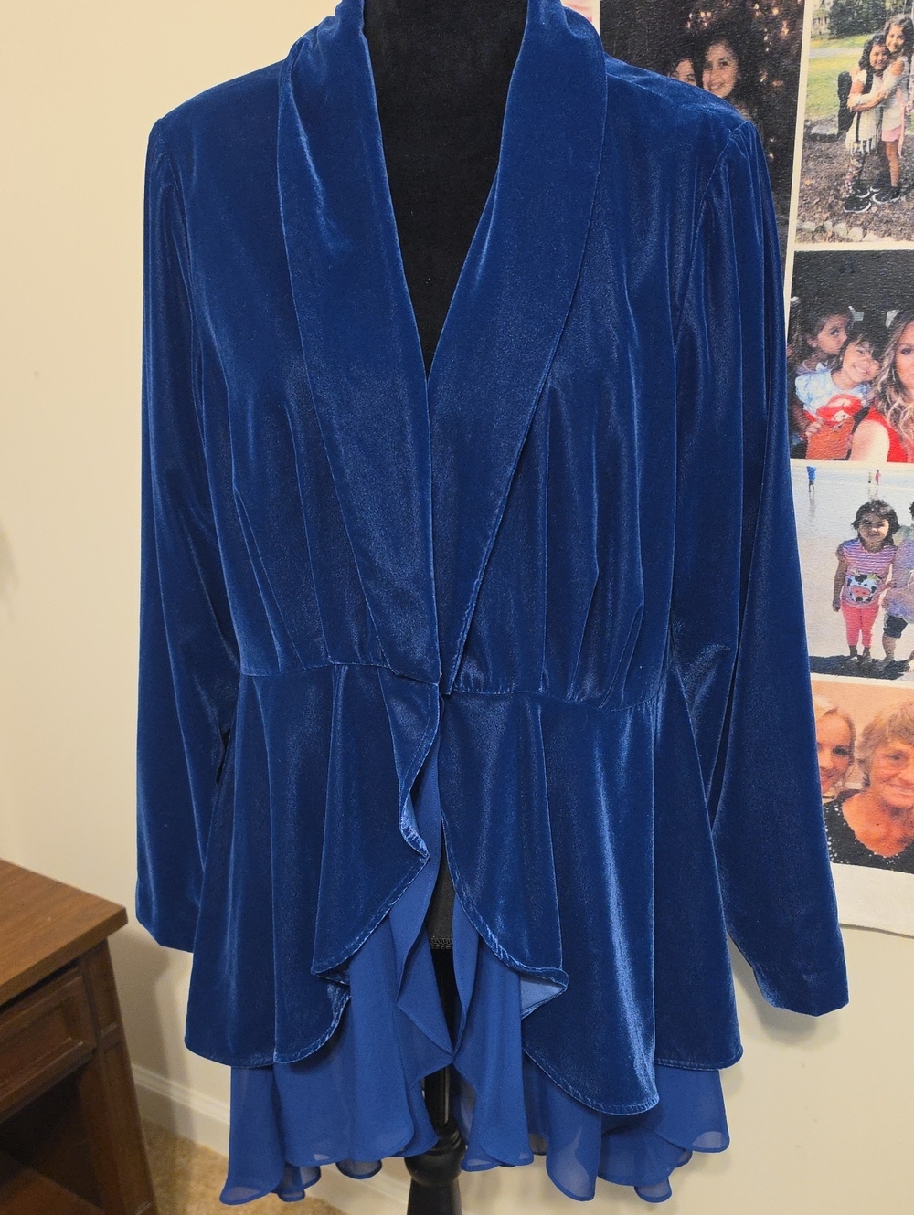 Coldwater Creek Royal Blue Velvet Ruffle-Front Jacket
